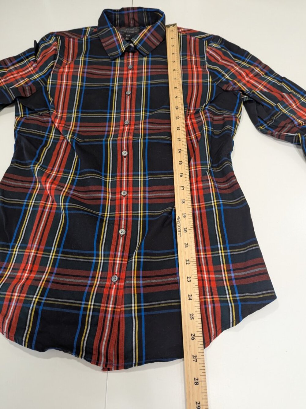 J.Crew Womens Slim Stretch Shirt in Black Stewart Tartan - Picture 9 of 11